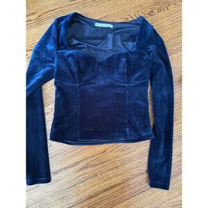 Abercrombie & Fitch Women’s Navy Velvet Long Sleeve Crop Top Size Small